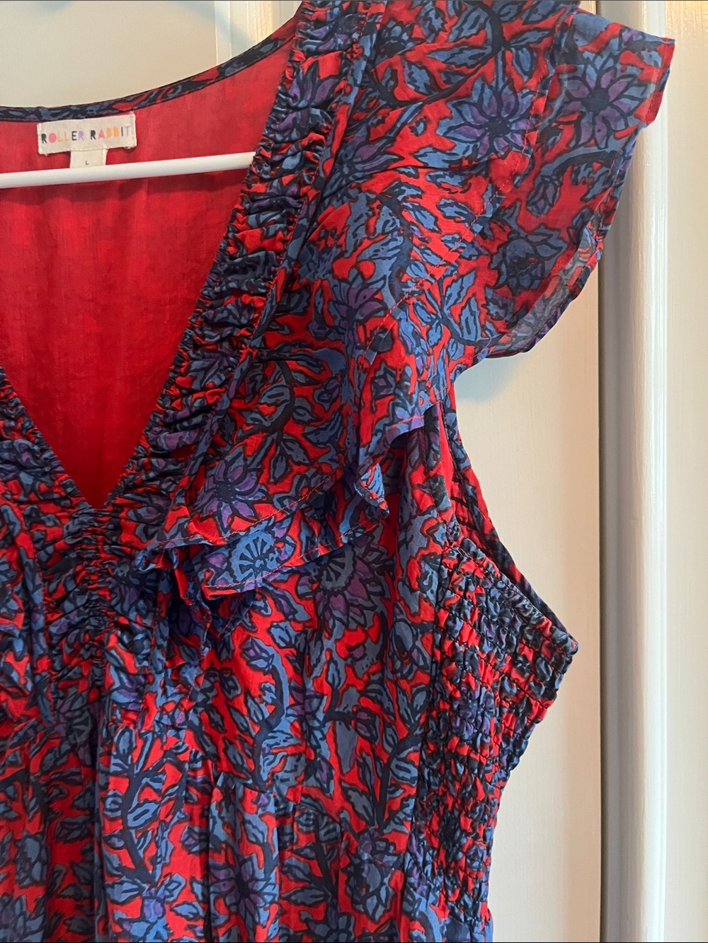 Roller Rabbit Red & Blue Floral Ruffle V-Neck Dress - Picture 10 of 10